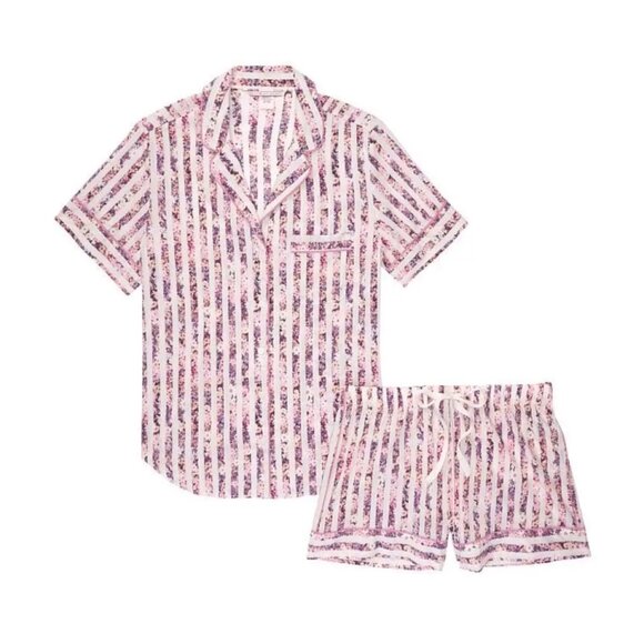 Victoria's Secret Other - New Victoria's Secret Pajama 2 Pc Short Sleeve Button Top Shorts Small Stripe